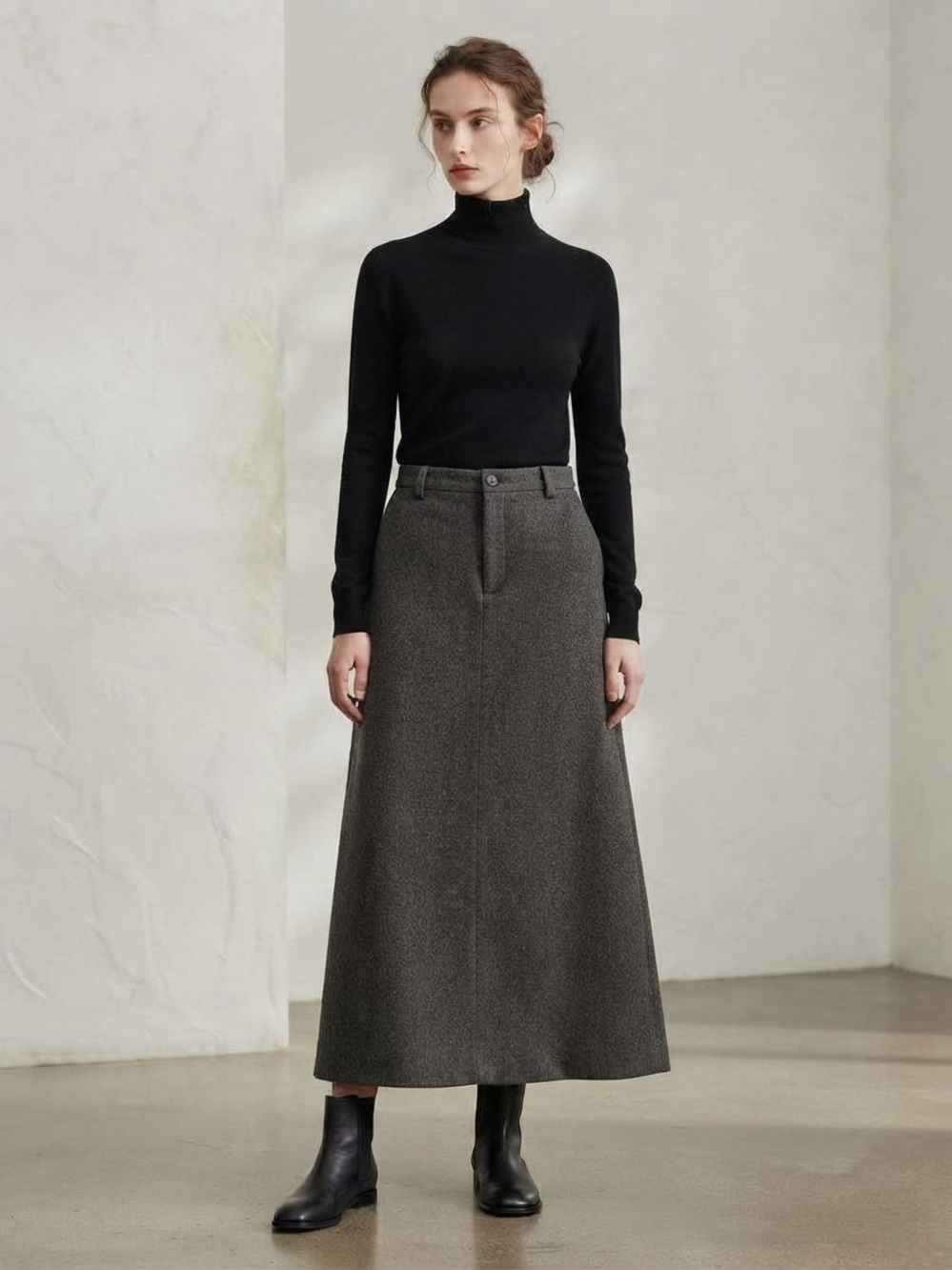 GAP Wool-Blend A-Line Maxi Skirt in Charcoal